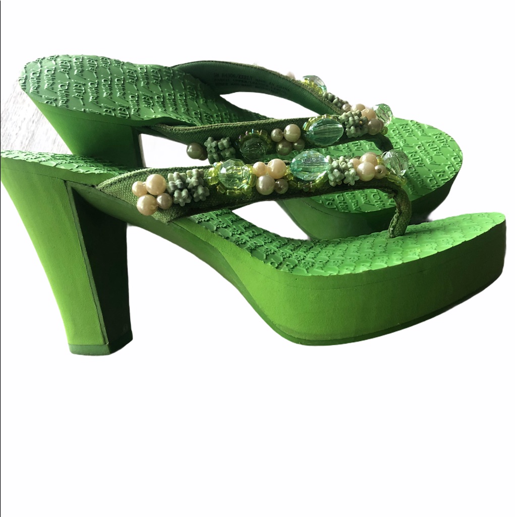 Vintage Betsey Johnson Pearl Beaded Rubber Platform Sandals